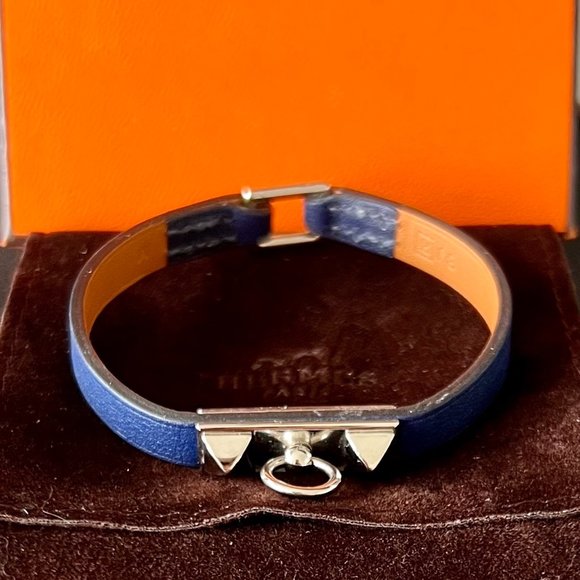 Hermes Rivale Mini Rivale Bracelet in Blue Leather, Sz 7" - Picture 3 of 9